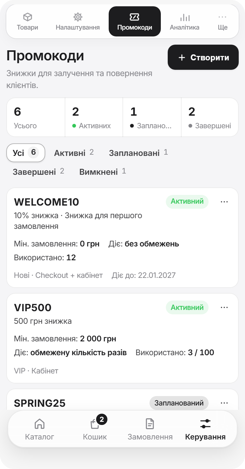 Список промокодів
